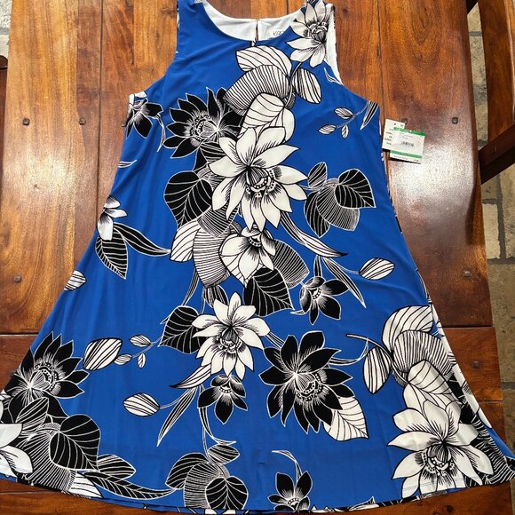 Kasper Floral Sleeveless Dress in Mariner Blue - NWT Size Large - Picture 1 of 3